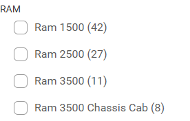 list of all current ram 1500, 2500, and 3500s in stock