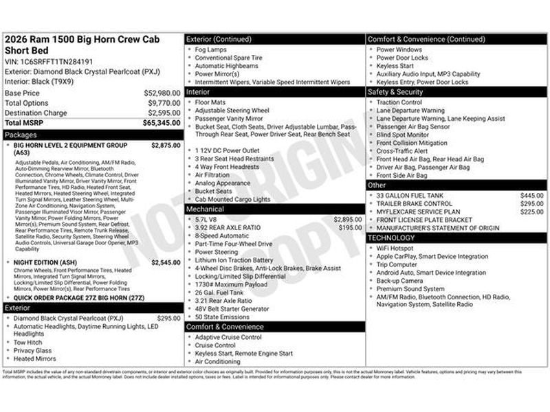 2026 RAM Ram 1500 RAM 1500 BIG HORN CREW CAB 4X4 5'7' BOX