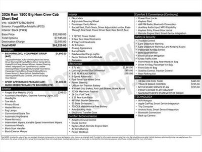 2026 RAM Ram 1500 RAM 1500 BIG HORN CREW CAB 4X4 5'7' BOX