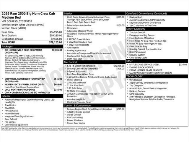 2026 RAM 2500 RAM 2500 BIG HORN CREW CAB 4X4 6'4' BOX