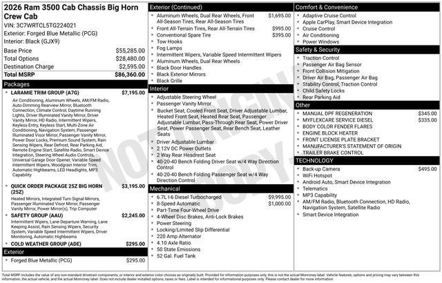 2026 RAM Ram 3500 Chassis Cab RAM 3500 BIG HORN CREW CAB CHASSIS 4X4 60' CA