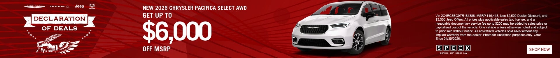 6000 off msrp new 2026 chrysler pacifica