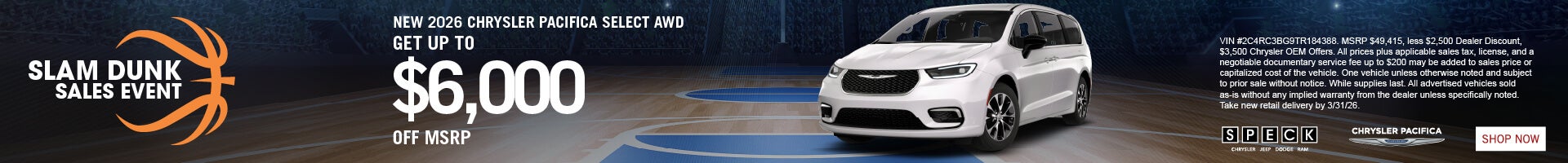 6,000 off msrp new chrysler pacifica