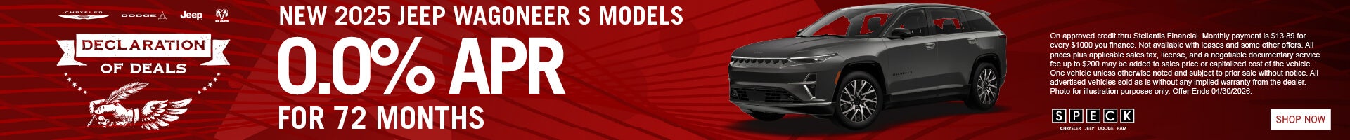 0 apr for 72 months on 2025 jeep wagoneer s models