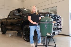 ally moore with a green egg grill