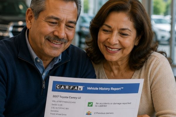 couple looking at carfax