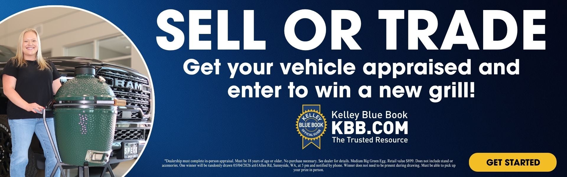 enter to win a grill when you get your vehicle appraised